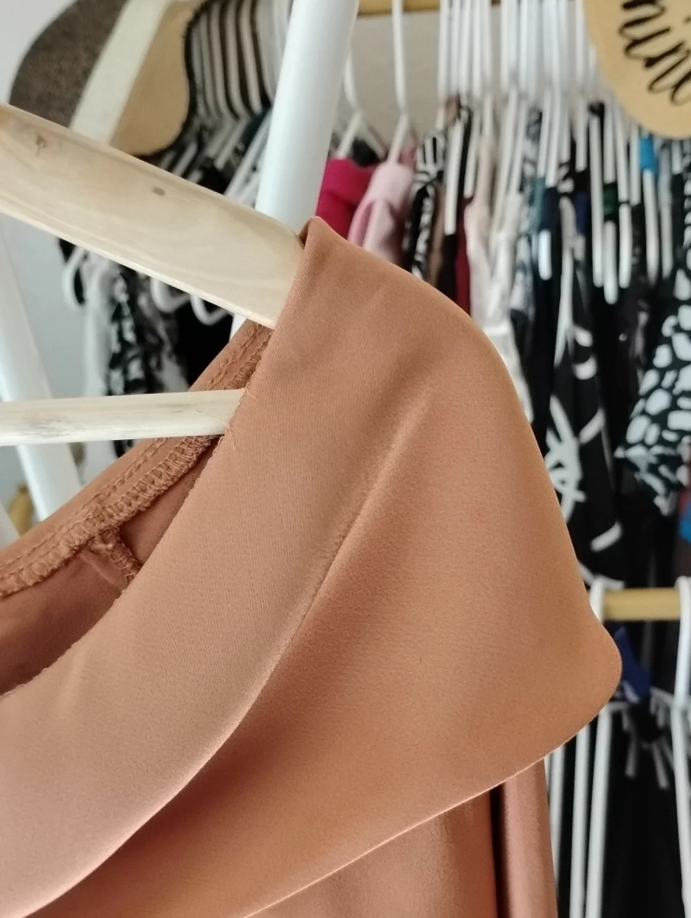 Astr Off-Shoulder Satin Blouse in Rust Copper